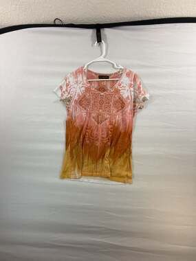Appropriate Behavior Warm Toned V-Neck Womens Bejeweled Short Sleeve Shirt